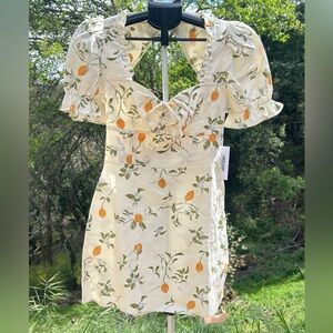Reformation Easton Linen Mini Dress Citron Lemon Print NWT 4